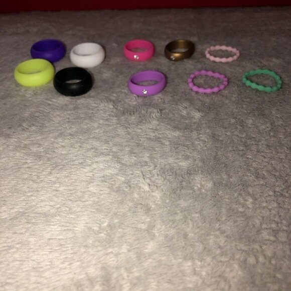 10pc Flexible Silicone Wedding Ring Engagement Men Women Diamond Wide - Picture 2 of 6